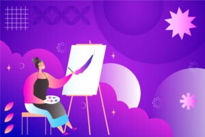 Fundo artístico com formas em gradiente, Dia Mundial da Arte
