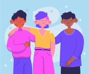 Ilustração flat de pack de pessoas não-binárias / emoção
