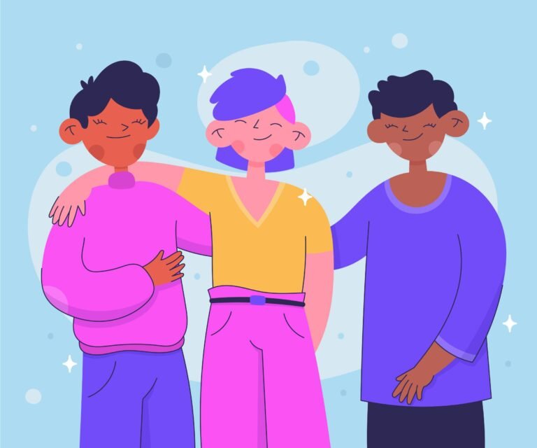 Ilustração flat de pack de pessoas não-binárias / emoção