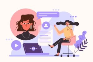 Ilustração flat de entrevista online / reunião com cliente